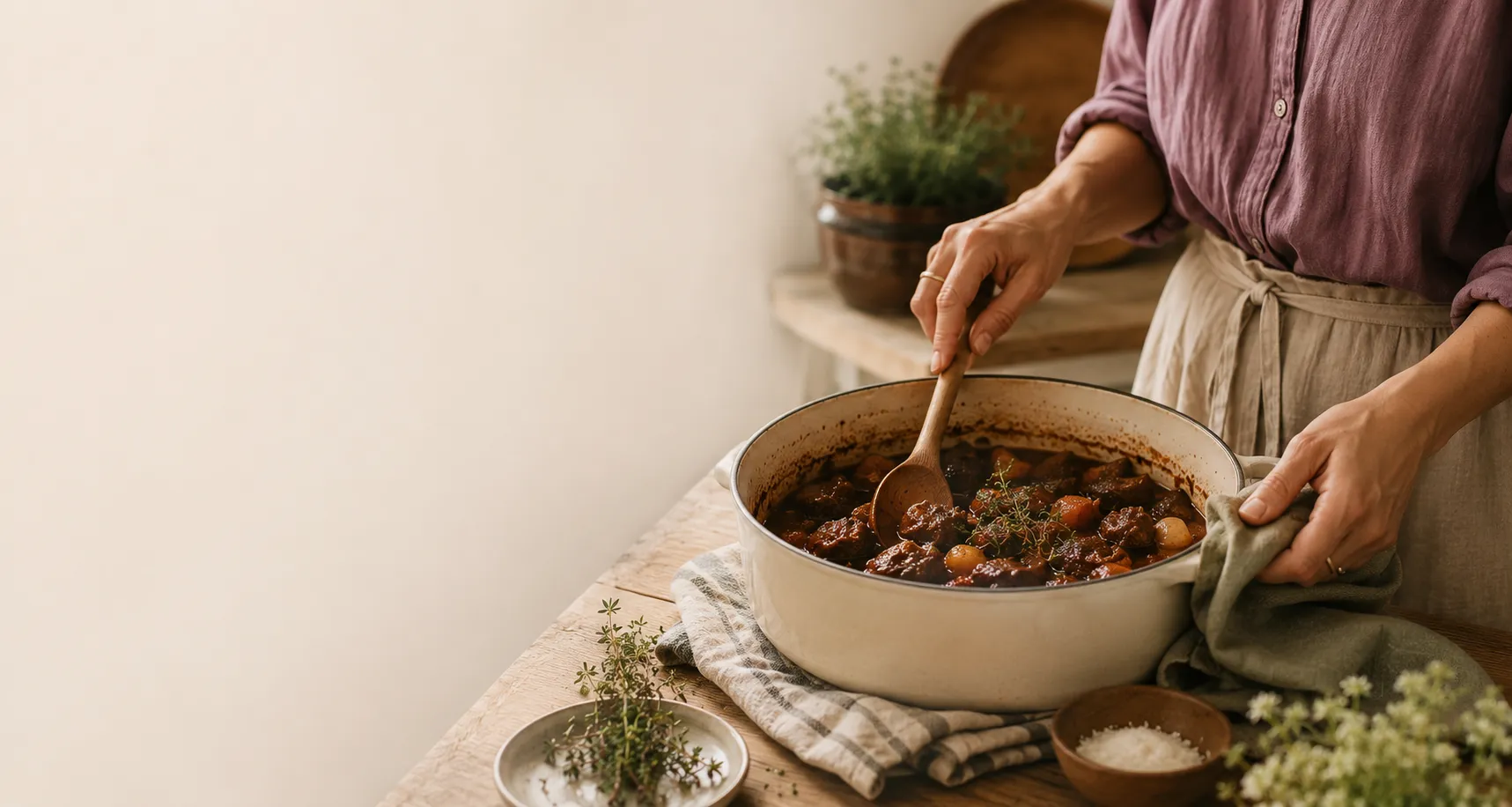 Frisch zubereitetes Essen auf einem warm gedeckten Tisch
